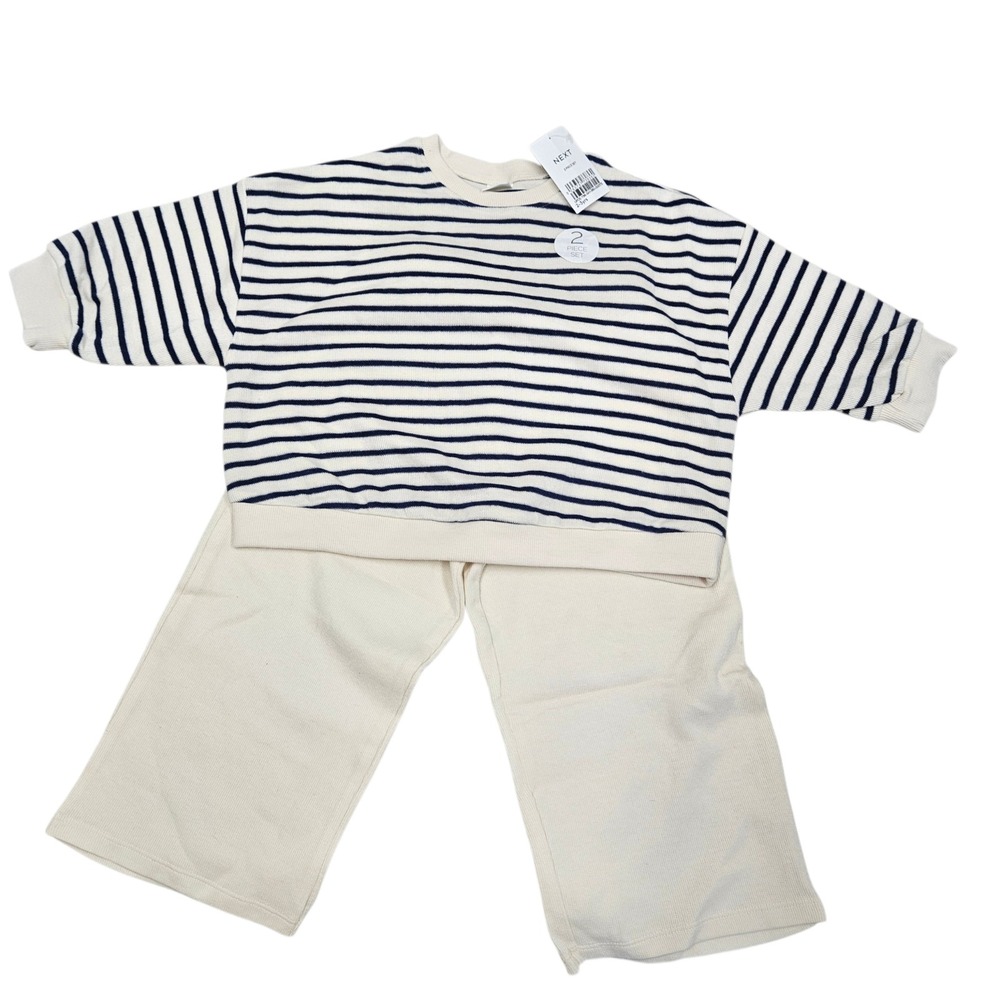 Next 2 Piece Set Kids 2-3Y Cream Striped Sweatshirt Wide Leg Pants Nautical